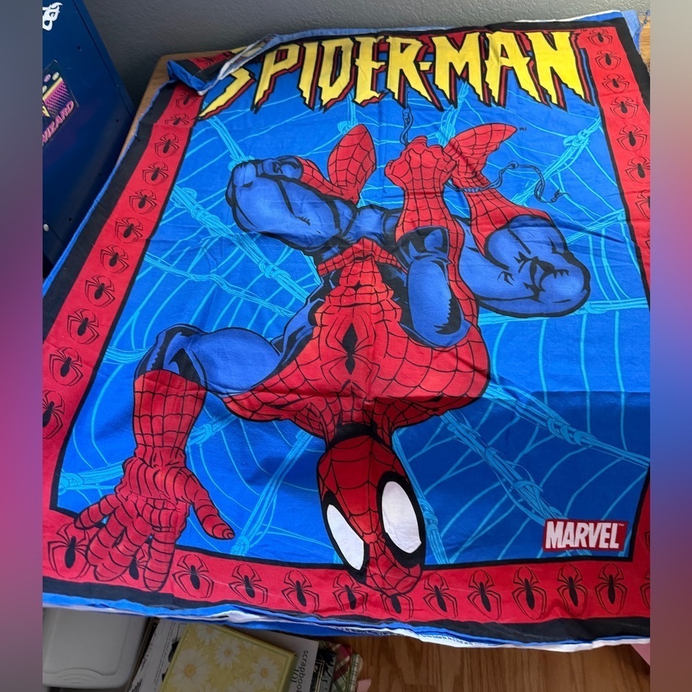 Vintage 2004 Marvel Spider-Man Quilt Material Panel 100% Cotton Red and Blue